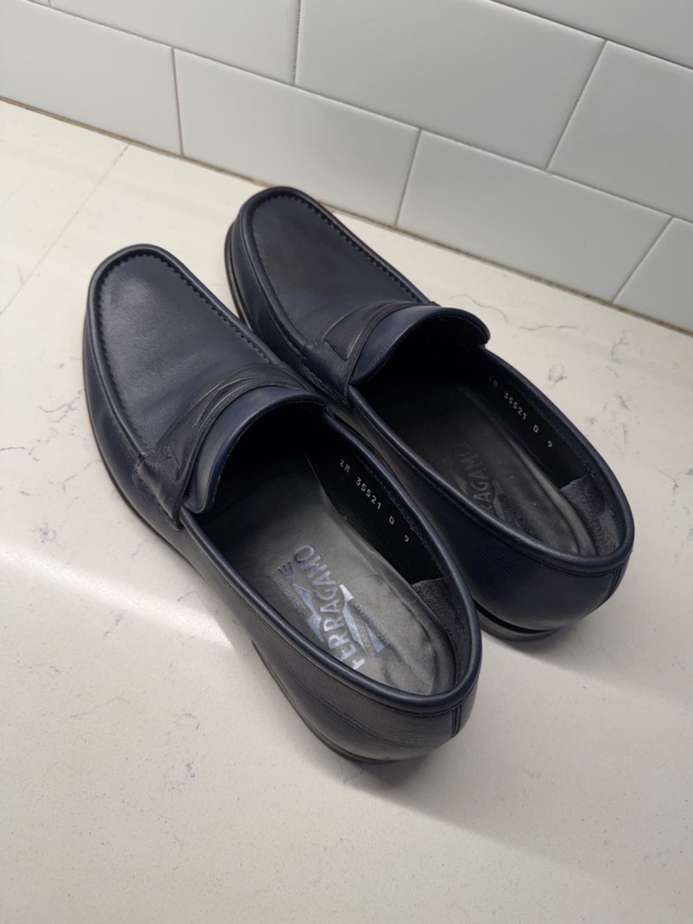 Salvatore Ferragamo Men’s Dark Navy Leather Penny Loafers